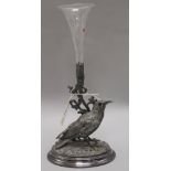 A silver plated epergne cast with a model of a blackbird H.36cm