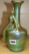 A Zsolnay Pecs eosin lustre vase with female figure 9ins