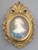 After Jean Petitotoil on ivoryMiniature of Madame de Sevigne (1626-1696)2.25 x 1.75in. ormolu