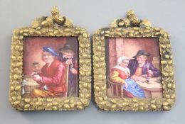 A pair of enamel plaques in gilt bronze frames, German or Austrian, probably second quarter 19th