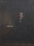 19th century English Schooloil on canvasPortrait of Charles Lamb (1775-1834), seated at a table with