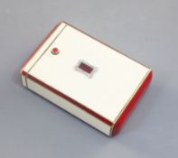 An Art Deco jewelled enamel case, Gorham, dated March 26, 1924, cut cornered rectangular form,