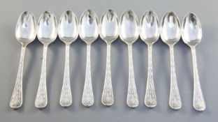 A set of 9 Victorian silver Elizabethan pattern teaspoons maker, William Eaton, London, 1845, 8.9