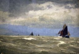 Lauritz Bernard Holst (1848-1934)oil on canvas,Stormy day, North Sea,signed,12 x 16in.; unstretched