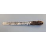 A Victorian silver paperknife, London, 1893, with otter paw handle inscribed 'Meath Hounds,