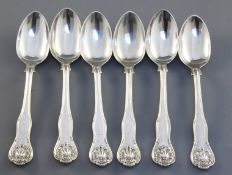 A set of six William IV silver hourglass pattern teaspoons maker William Theobalds, London, 1836,