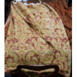 A pair of gold foliate pattern curtains and pelmet each; drop 7ft 3in. width 4ft.