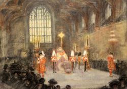 Archibald Standish Hartrick (1864-1950)pastel'Westminster Hall, March 17.18.19 1910' King George Vth