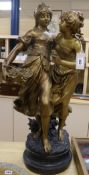 After Auguste Moreau. A gilt and bronze spelter group 'Amatie' H.92cm