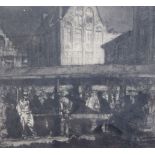 Frank Brangwyn (1867-1956)etchingThe Meat Market, Brugessigned, Fine Art Society label verso,10.75 x