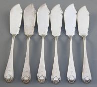 A set of six Victorian silver Old English shell pattern butter knives, Holland, Aldwinckle & Slater,