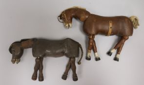 Two articulated wood figures of horses possibly Lay models L.9ins