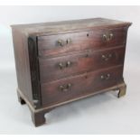 A George III mahogany chest of three long drawers on bracket feet, 3ft 9in. H.2ft 11in. D.1ft 9in.