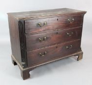 A George III mahogany chest of three long drawers on bracket feet, 3ft 9in. H.2ft 11in. D.1ft 9in.