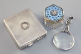 A silver compact, probably Cohen & Charles, London 1935, rectangular, double opening to reveal a