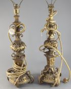 A pair of Victorian gilt-brass lamps, possibly to a design by Edward Middleton Barry, circa 1870, of