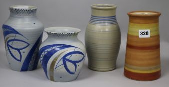 Two early pottery vases signed Susie Cooper, England and two other vases for Gray's H.24cm