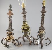 A pair of bronze table lamps, possibly to a design by Edward Middleton Barry, circa 1900, the