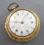 A gold pair cased repousse verge watch, Benjamin Pullan (II) Leeds, No.440, verge movement with