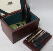 Cross - two fountain pens and four ballpoints with box and accessories