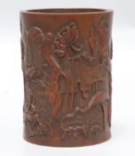 A Chinese bamboo brushpot, height 16.5cm