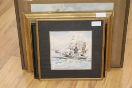oil on canvasVenetian scene and 3 nautical scenes