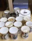 A collection of commemorative cups and Wedgwood plates