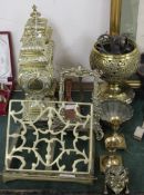 Two pairs of brass urns and one other