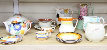 A collection of mixed 1930's and late Susie Cooper, Grays and Burslem jugs etc