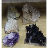 Six assorted geodes including amethyst and rock crystal