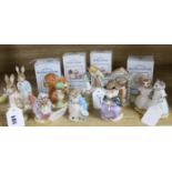 Thirteen Royal Albert Beatrix Potter figures, four boxed including Mrs Rabbit Cooking, Mrs