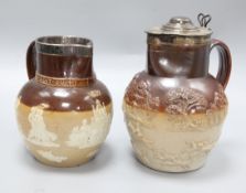 A large stoneware jug and a Royal Doulton Golden Jubilee jug, tallest 25cm