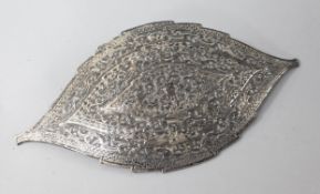 A Chinese Straits white metal navette shaped belt buckle, 15.9cm.