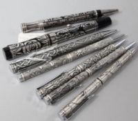 Laban - fountain pen/ballpoint pair and five pewter ballpoints