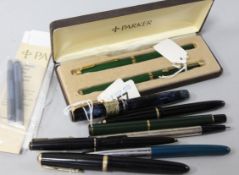 Parker - blue marbled Premiere pen and 8 other pens