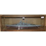 A cased model of a World War II German naval ship, H.28cm, W.78cm, D.21cm