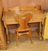 A pine washstand and a chair, W.92cm