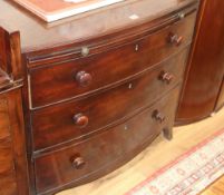 A Victorian mahogany bowfront chest of three long drawers W.92cm