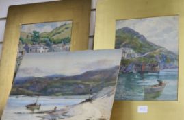 Charles Ripper3 watercoloursThe Mouth of the Harbour, Polperro, and two other coastal scenes,