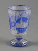 A Bohemian blue overlay glass goblet, c.1860, initialled AM and engraved with Chateau d'Eberstein