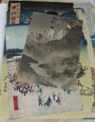 A folio of assorted Japanese woodblock prints and drawings, and an erotic folding book