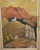 Hazel Edwardsoil on canvas'Old Hill village'label verso30 x 20in.