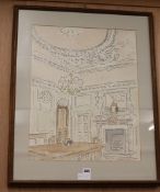 Adrian Daintreyink and watercolourCountry house interior22 x 17in.