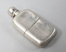 A late Victorian engine turned silver hip flask by A & J Zimmerman, Birmingham, 1894, 16cm.