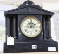 A large Victorian black marble mantel clock, height 40cm