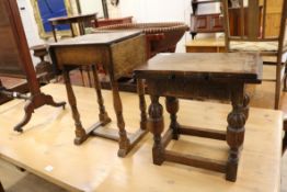 An oak table and an oak stool, W.47cm and W.41cm