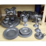 A collection of pewter wares