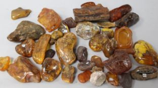 A small group of assorted pieces of raw amber.