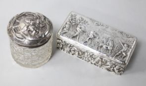 An Edwardian repousse silver box by Charles S. Green & Co, Birmingham, 1904 and a silver mounted