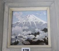 S. Wakaishi, a framed tile depicting Mount Fuji